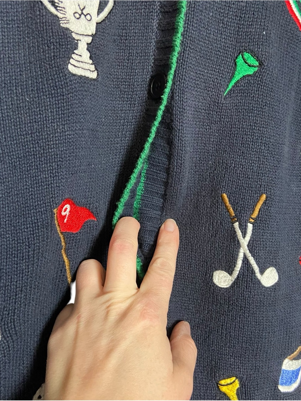Talbots Petite Vintage Golf Cardigan Embroidered Navy Sz small - Picture 7 of 8